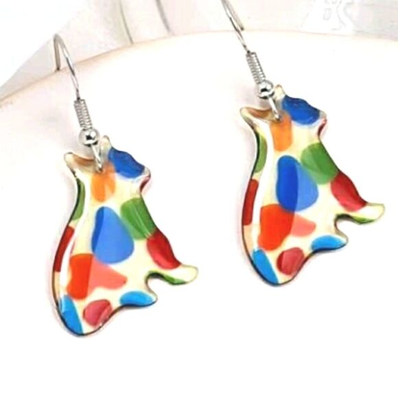Kitty Cat Acrylic Multicolor Dangling Colorful Earrings - Picture 7 of 7